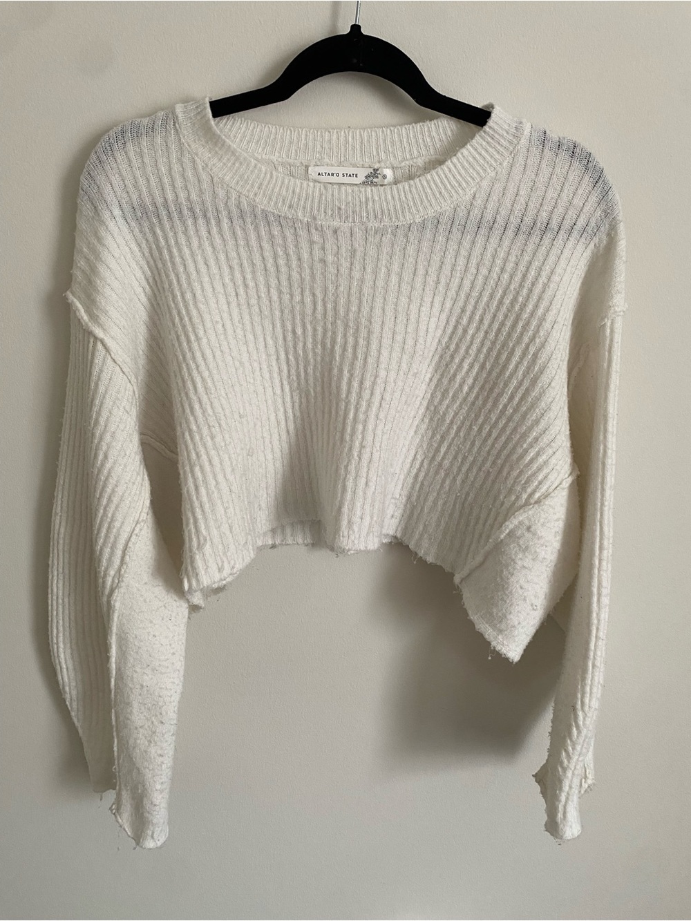 Altar'd State Ivory Cropped Ribbed Crew Sweater